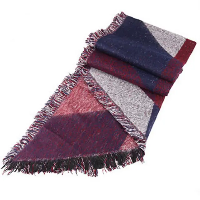 Foreign trade hot women's cashmere scarf plaid shawl warm thick autumn and winter European station cross border supply Claret - Shop at LoveMi