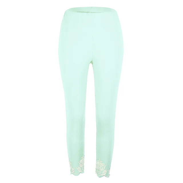 Slim Slimming Printed Cropped Trousers 177 Light Green - Shop at LoveMi