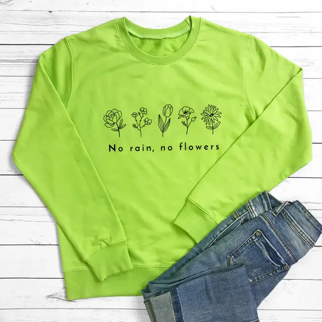Plant Print Round Neck Pullover Long Sleeve Sweater Light Green Black - Shop at LoveMi