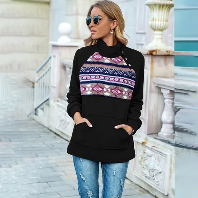 Plush sweater top, autumn and winter fashion printing Black - Shop at LoveMi