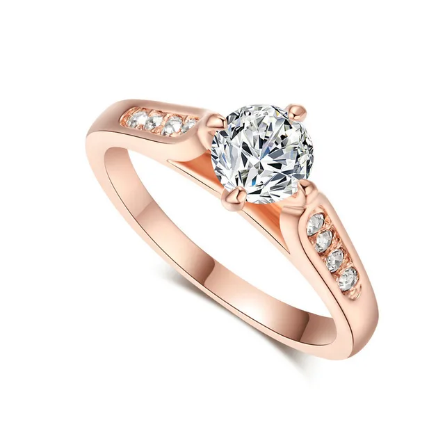 Classic foreign hot hand decorated Korean minimalist engagement rose gold plated ring Nvjie high grade zircon 5.5 - Shop at LoveMi