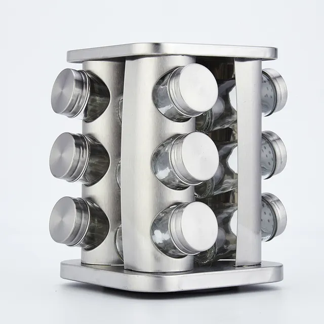 Spice Rack Kitchen Glass Seasoning Salt Pepper Sugar Jars And Stainless Steel Rack Holder Kitchen Storage Spice Rack Silver - Shop at LoveMi