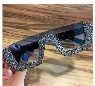Rhinestone Square Sunglasses - Color - View 1