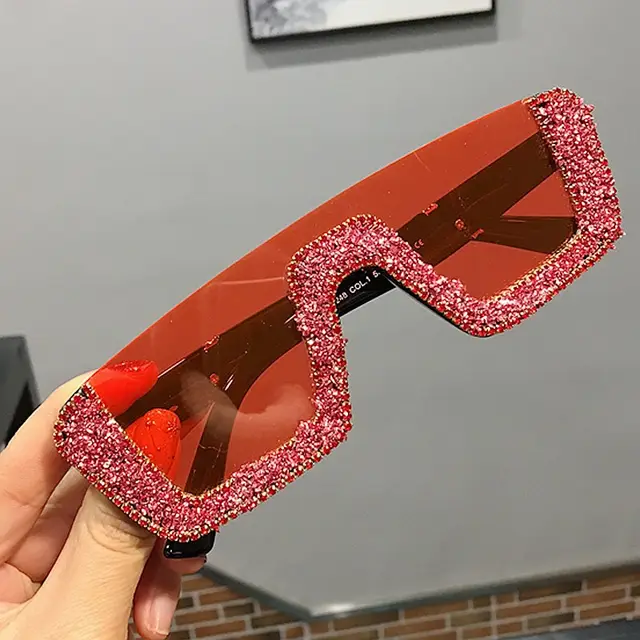 Rhinestone Square Sunglasses Red - Shop at LoveMi