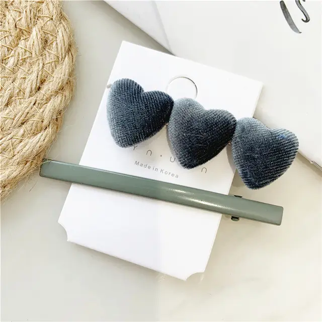 Fashion Girl Retro Velvet Love Hair Clip Set Grey - Shop at LoveMi