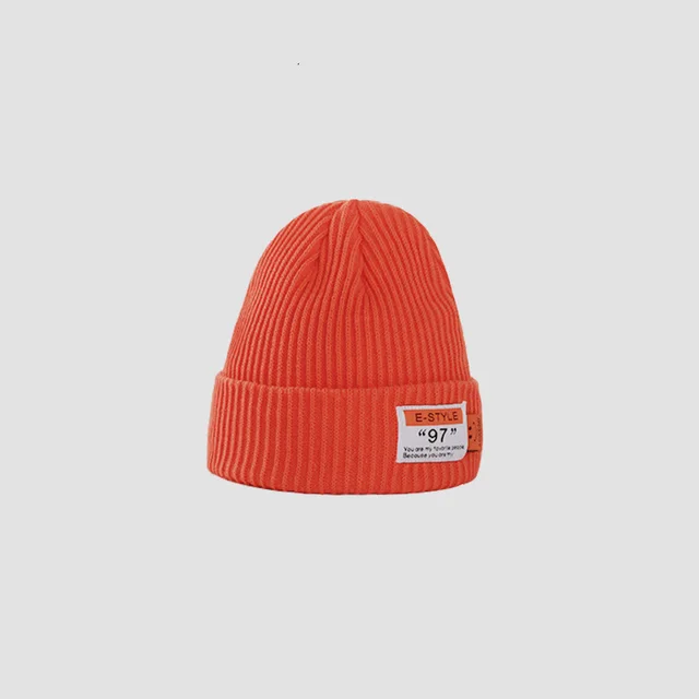 Letter Labeling Ear Protection Wool Knitted Hat Women Orange - Shop at LoveMi