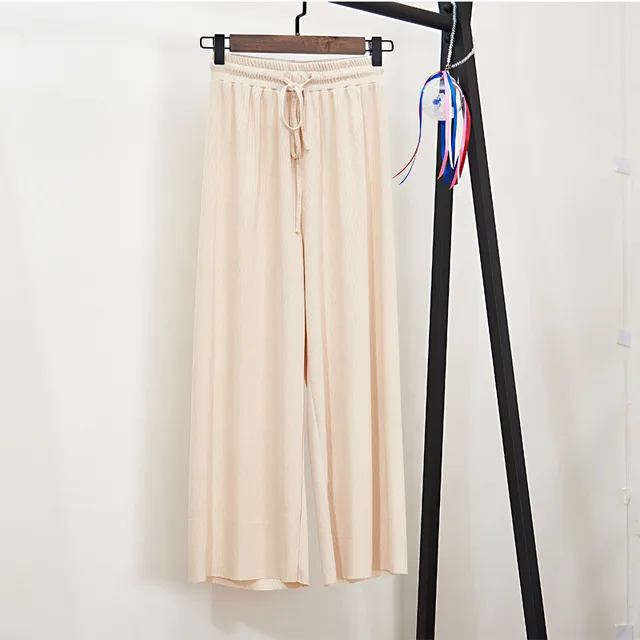 Ice silk high waist wide leg pants Apricot - Shop at LoveMi