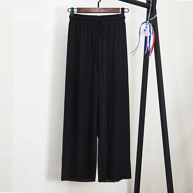 Ice silk high waist wide leg pants Black - Shop at LoveMi
