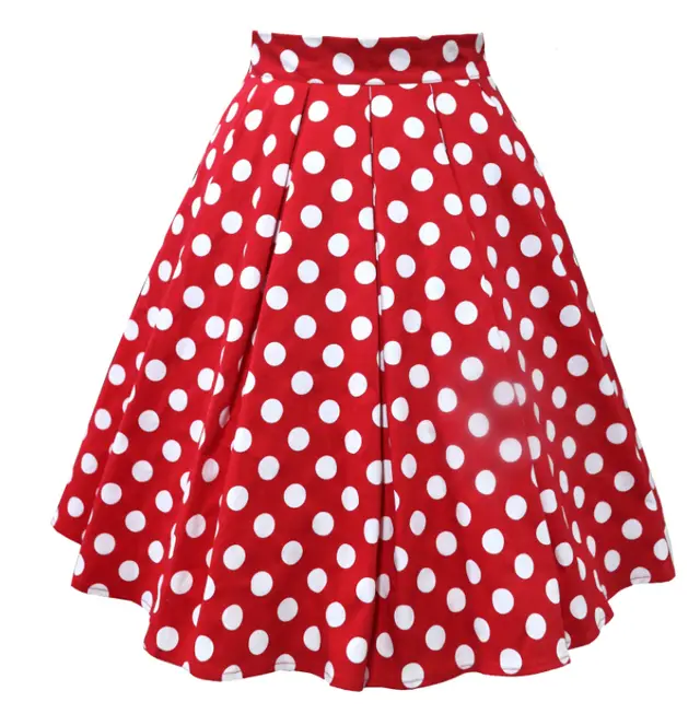 Retro Swan print A line pleated skirt Red - Shop at LoveMi