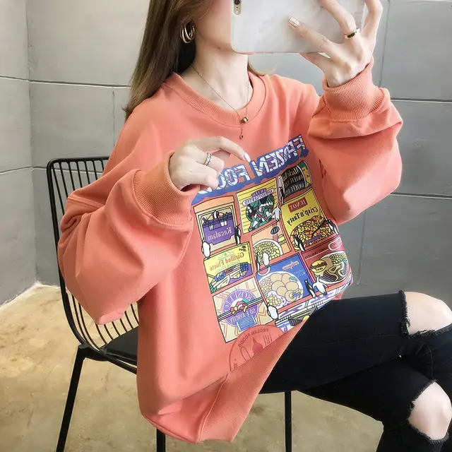 Long sleeve female student Korean loose Hoodie Orange Red - Shop at LoveMi