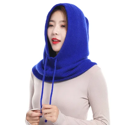 Men's And Women's Wool Knitted Bib With Hood Royal Blue - Shop at LoveMi