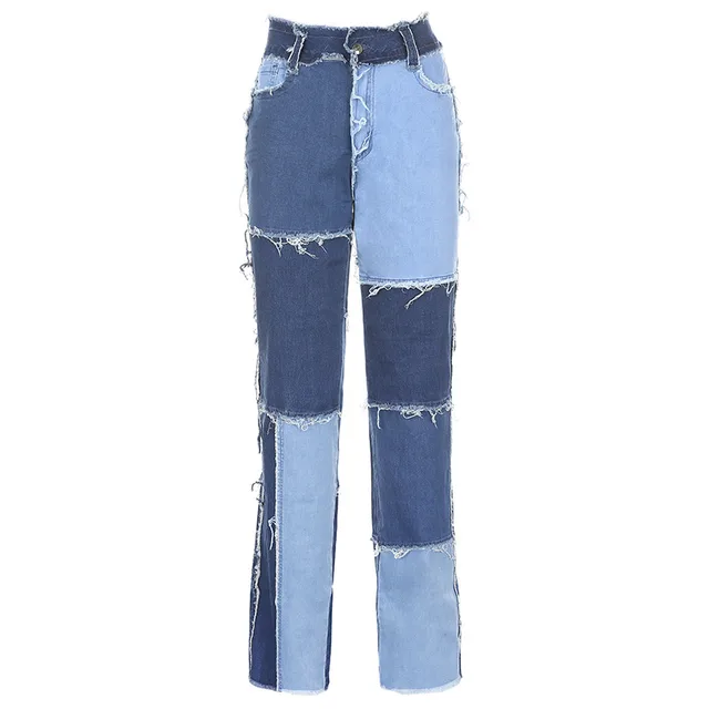 Women's Fashionable Slim Contrast High Waist Jeans Blue - Shop at LoveMi