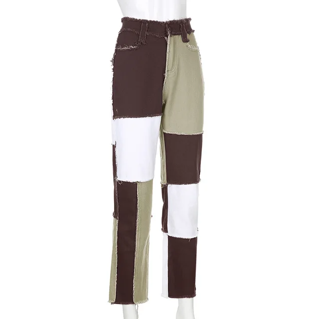 Women's Fashionable Slim Contrast High Waist Jeans Brown - Shop at LoveMi