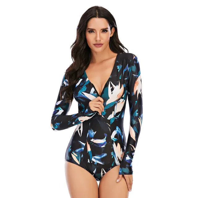 One piece long sleeved surfing suit swimsuit Blue - Shop at LoveMi