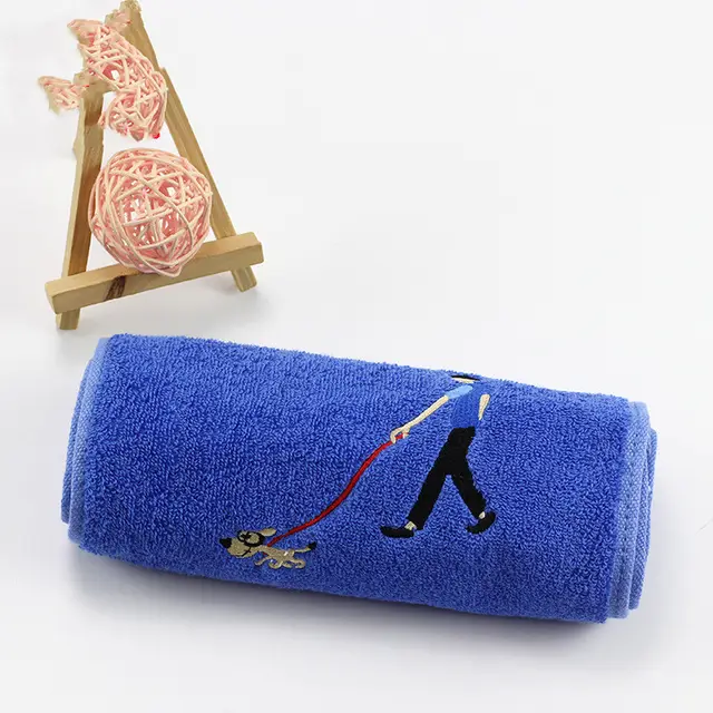 Cotton sports towel with long embroidery marathon Blue - Shop at LoveMi