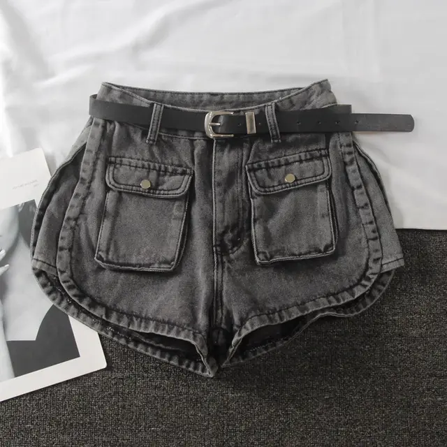 Washed white small pocket denim shorts Grey - Shop at LoveMi