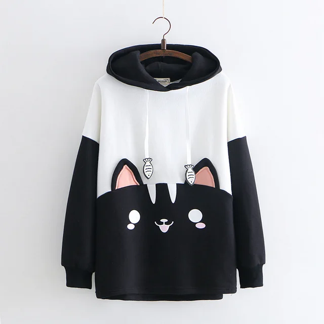 All match Cartoon Sweater Printed Thin Velvet New Hoodie Black - Shop at LoveMi
