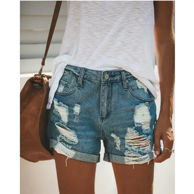 Women denim shorts ripped Blue - Shop at LoveMi