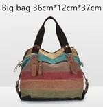 KVKY Brand Fashion Canvas Bag Brand Women Handbag Classic Patchwork Casual Female Shoulder Bags Striped Rainbow Purse Pouch - Rainbow