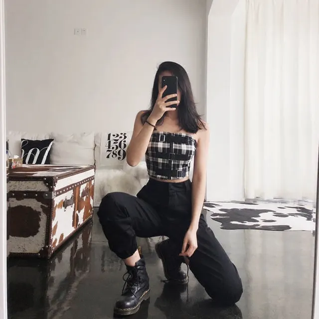 High waist overalls loose casual harem pants Black - Shop at LoveMi