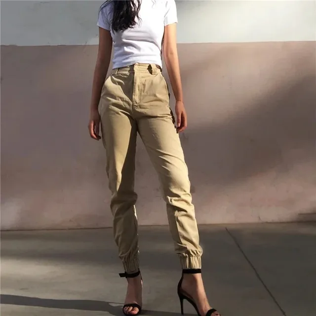 High waist overalls loose casual harem pants Khaki - Shop at LoveMi