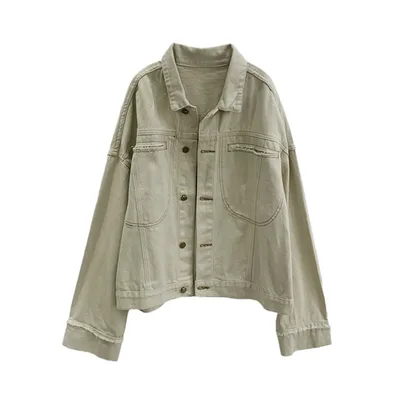 Western beige denim short coat women Beige - Shop at LoveMi
