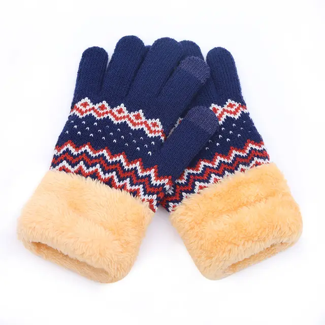 Couple knitted gloves touch screen gloves Navy Blue C - Shop at LoveMi