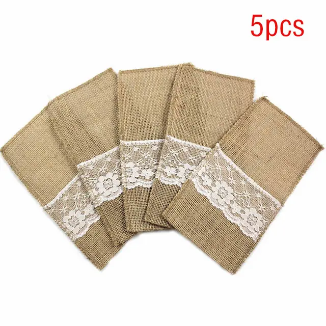 Burlap tableware bag Lace 5Pcs - Shop at LoveMi