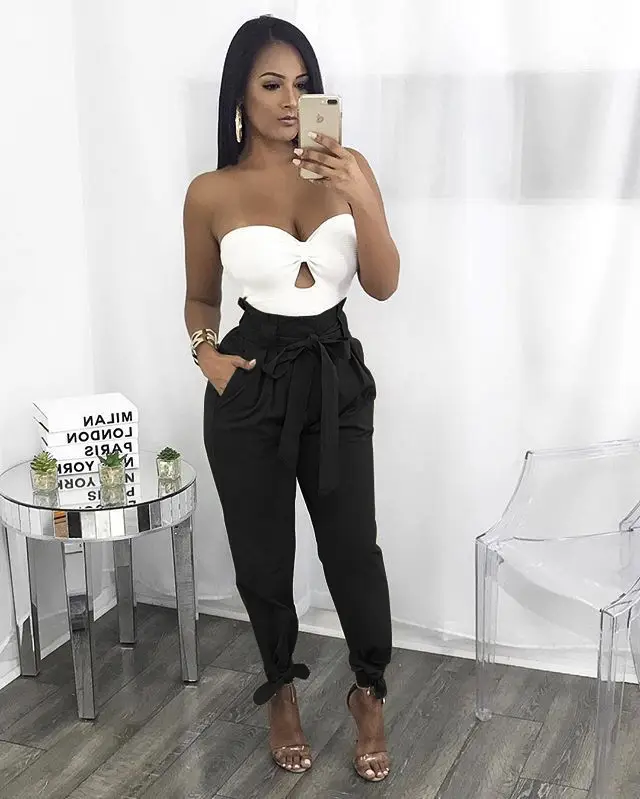 CALOFE Summer Autumn Loose Bow Ruffle Women Pants Summer Casual Belt High Waist Solid Trousers Steetwear Female Pants Black - Shop at LoveMi
