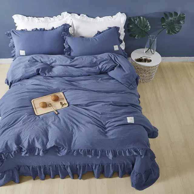 Four piece set of washed cotton ruffle Blue - Shop at LoveMi