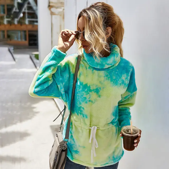 Autumn and winter high neck tie dye sweater Green - Shop at LoveMi
