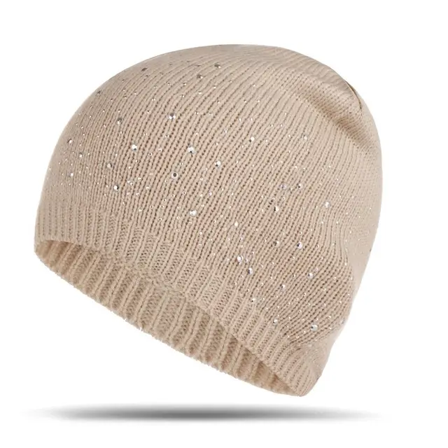 Europe and the United States new ladies multi color point drill head knit hat autumn and winter knit hat warm wool hat Beige - Shop at LoveMi