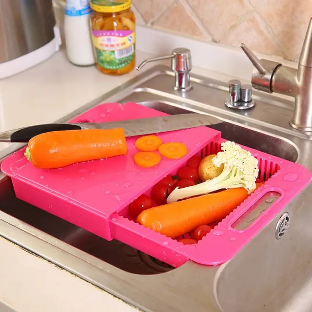 Multifunction Kitchen Chopping Blocks Sinks Drain Basket Cutting Board Vegetable Meat Tools Kitchen Accessories Chopping Board Rose - Shop at LoveMi