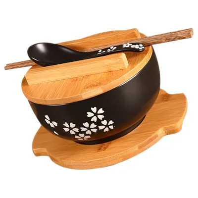 Ceramic Noodle Rice Bowl with Cover Japanese Style Soup Bowl Dinnerware Set - Shop at LoveMi