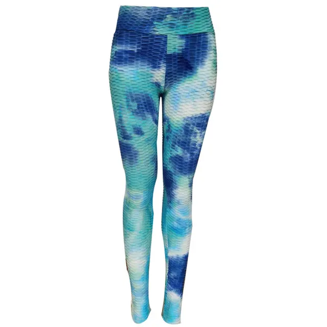 Tie dye jacquard hip yoga leggings Blue White - Shop at LoveMi