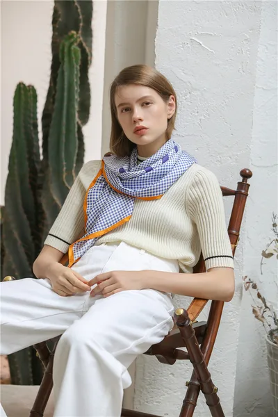 Houndstooth twill silk scarf Light Blue - Shop at LoveMi