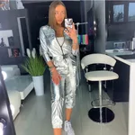Autumn and winter women's casual jumpsuit two-piece suit - Silver