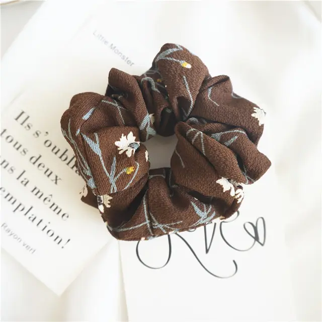Spring and summer chiffon large intestine circle hair ring women Coffee - Shop at LoveMi