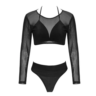 Three piece Solid Sexy See through Bikini Black - Shop at LoveMi
