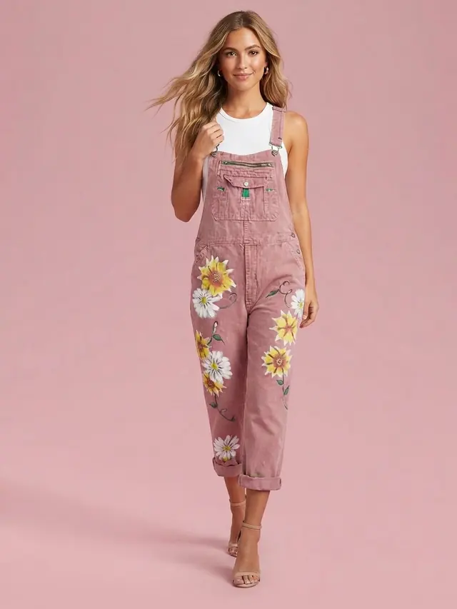 Printed Relaxed Overalls Pink - Shop at LoveMi
