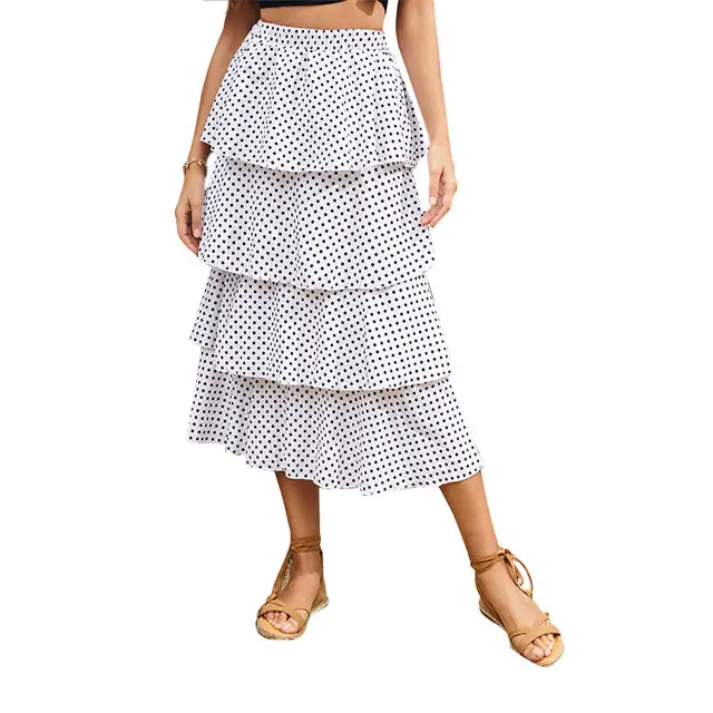 A line skirt polka dot skirt White - Shop at LoveMi