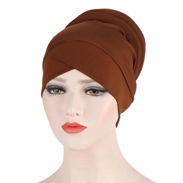 Muslim solid color turban hat Coffee - Shop at LoveMi