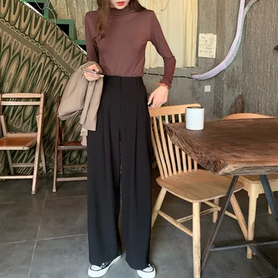 Long pants with broad legs Black - Shop at LoveMi