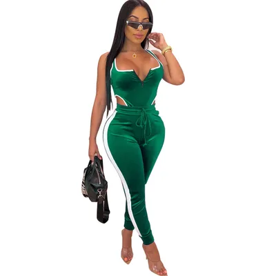 Sleeveless cutout zipper jumpsuit Green - Shop at LoveMi