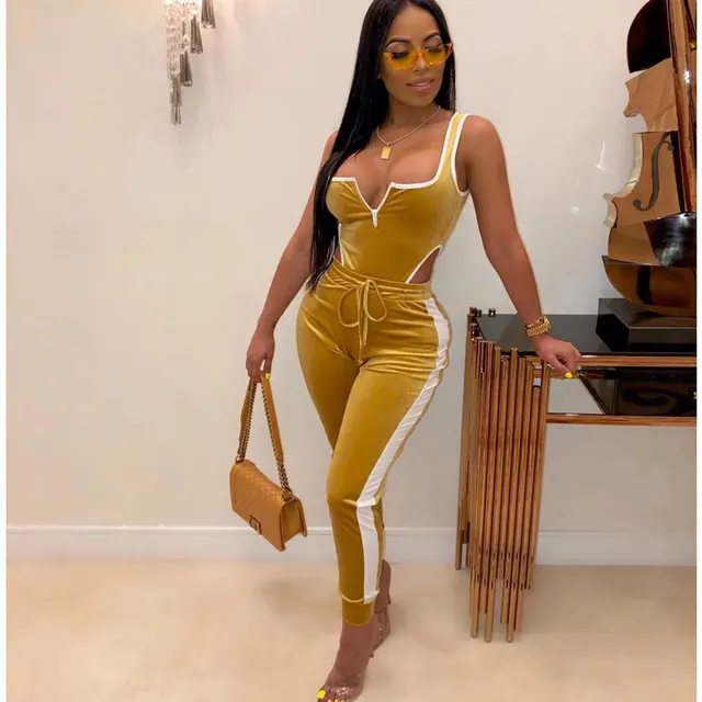 Sleeveless cutout zipper jumpsuit Yellow - Shop at LoveMi