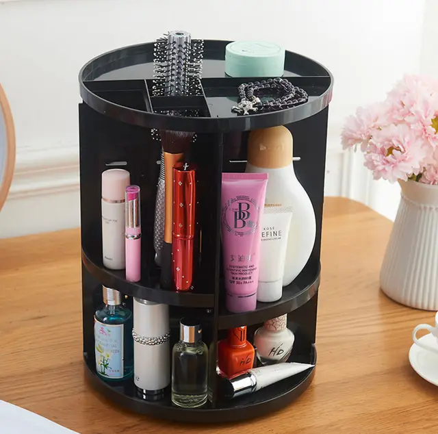 360 degree rotating acrylic cosmetic storage box Black - Shop at LoveMi