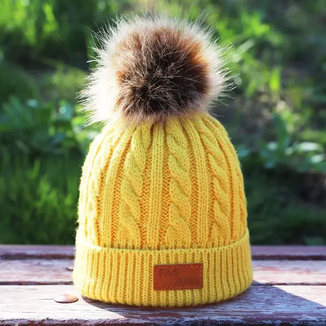 Girls' Knitted Pullover Cap With Cute Twist To Keep Warm Yellow - Shop at LoveMi