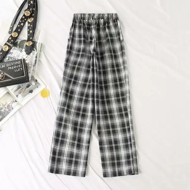 Casual Plaid High Waist Wide Leg Pants Black - Shop at LoveMi