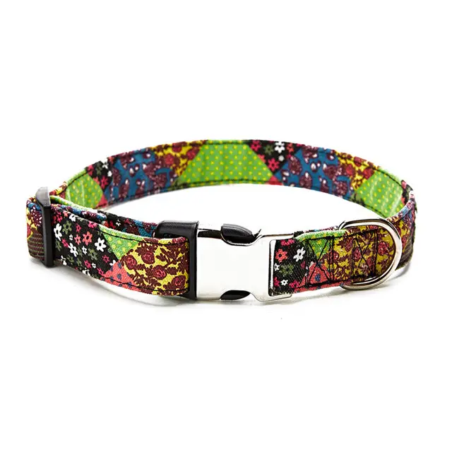 Ethnic style half metal dog collar Colorful Flowers - Shop at LoveMi