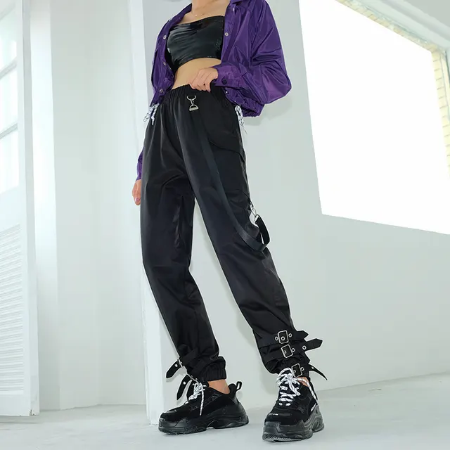 High waist pocket overalls sports hip hop pants Black - Shop at LoveMi